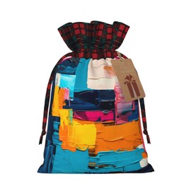 WBQLSL colour blocks Christmas Gift Bags, 8.3 * 11.8 Inch Colorful Burlap Drawstring Gift Bags for Christmas Party Supplies Decoration Bags,