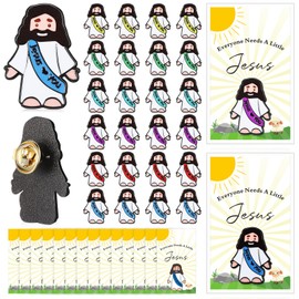 Landical 24 Set Easter Mini Jesus Figures Pins with Love You Cards, Pocket Jesus Religious Easter Day Badges Christian Church Lapel Pins, Sunday School Baptism Gifts Party Favors