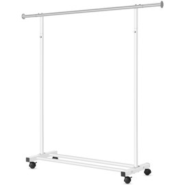 VICERII Clothes Rack, 130LB Capacity Heavy Duty Clothing Rack with Wheels and Bottom Shelf, 52.17 Inch Rolling Racks for Hanging Clothes, Coats, Shirts, Sweaters, Skirts, Dress, White