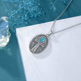 MEIDERBO Ankh Necklace for Women Men 925 Sterling Silver Ankh Cross Pendant Necklace Egyptian Turquoise Jewelry for Birthday Christmas