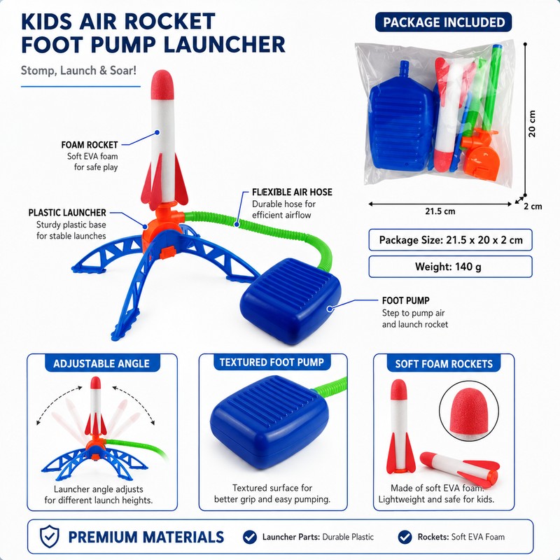 Air Rocket Foot Pump Launcher for Kids – EVA Foam