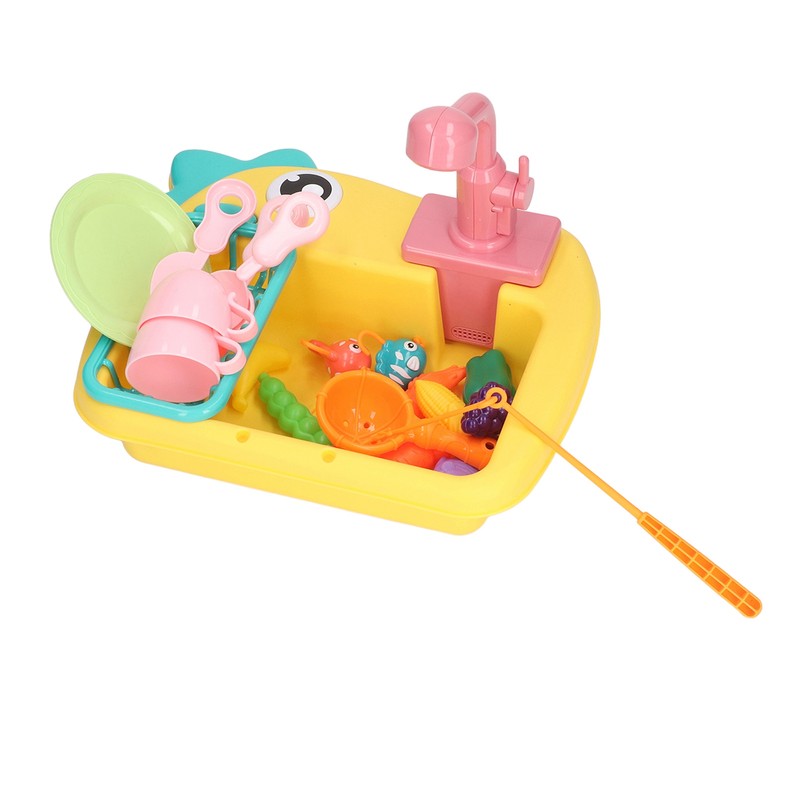 2 in 1 Play Kitchen Sink Toys with Running Water