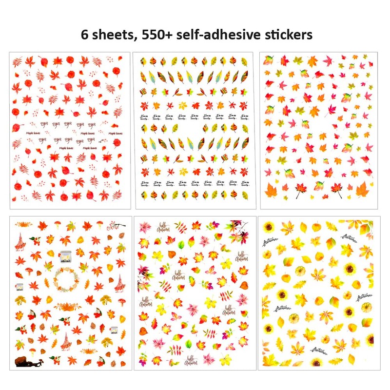 Winstonia 550+ Pcs Fall Autumn Nail Stickers for Easy Manicure