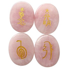 Lovionus89 Lovionus89 4 Stck Rosenquarz Graviert Chakra Steine Heilung Kristall Reiki Ausbalancieren Palme Stein,45mm