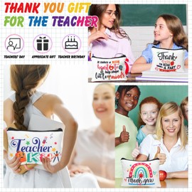Sanwuta 64 Pcs Teacher Appreciation Gifts Teacher Makeup Bag Women Cosmetic Bag Funny Toiletry Pencil Pouch Thank You School Graduation Birthday Gift Travel Makeup Bag with Zipper 16 Styles
