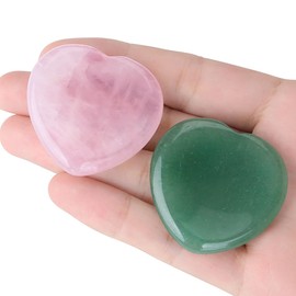 YATOJUZI Thumb Worry Stone for Anxiety Healing Crystals Sets Heart Gemstone Pocket Stones 2PCS Rose Quartz Green Aventurine Hand Carved Natural Crystal Stones Reiki Palm Stone for Meditation Therapy