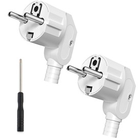 MejaRizon Schuko Plug, 2 Pieces Angled Plug 250 V/16 A, Power Plug with Screwdriver, IP20 Power Plug for 8-10 mm Cable, Durable and Shatterproof Schuko Plug, White
