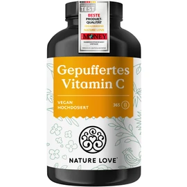 NATURE LOVE® Buffered Vitamin C - high dose with 1000mg of vitamin C per daily dose - 365 capsules - pH-neutral & gentle on the stomach - vegan