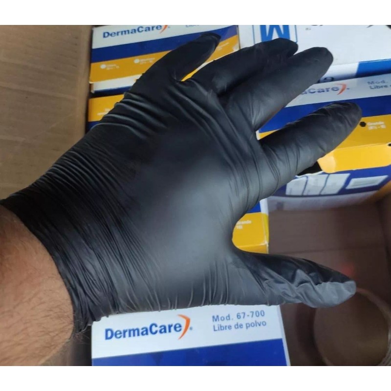 Derma Care Guantes De Nitrilo Negro Desechables Grandes C/100pzs