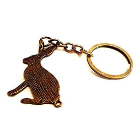 Large Antique Gold Tone Rabbit Hare Keyring in A Gorgeous Organza Gift Bag Boho Wiccan Wicca