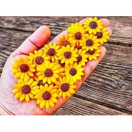 HukDok Sunflowers Heads Mulberry Paper Flower Yellow Sunflower with Brown Centre Miniature Flowers DIY Crafts Projects Scrapbooking Embellishments Wedding