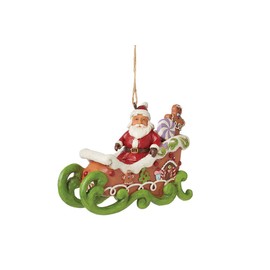 Enesco Jim Shore Heartwood Creek Santa in Gingerbread Christmas Sleigh Hanging Ornament, 3 Inch, Multicolor