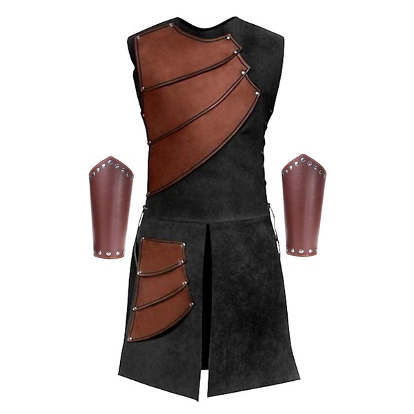 Men's Side Laces up Knight Viking Pirate Armor Long Waistcoats