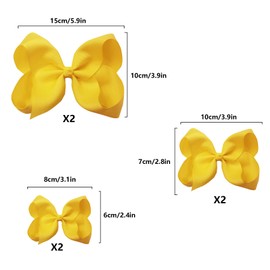 6 Pack Hair Bow Clips, 3 Sizes Yellow Hair Bow for Girls, White Bows for Hair School Hair Accessories(6 inch, 4 inch, 3 inch)