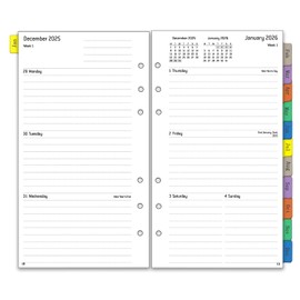 2026 Diary Refill Personal Size, 1 Week on 2 Pages, Tabs, Extra Password Notes Contact, Annual Monthly & Weekly Planner Inserts, 6 Hole, January-December, 100 GSM Thick Paper, 9.5x17.1cm