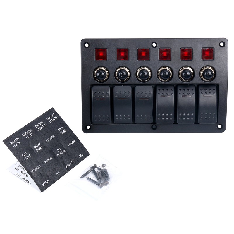 Amarine Made 6 Gang Red LED Indicators Rocker & Circuit