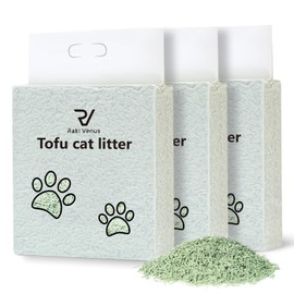 Raki Venus Tofu Cat Litter - Strong Clumping, Ultra Absorbent, Odor Control, Flushable, Low Tracking, Low Dust Tofu Litter Pellets 3 Packs/18LB (Green Tea)