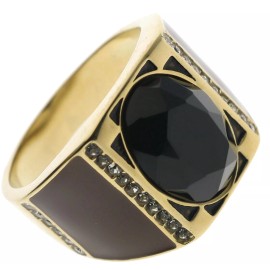 Alamode Black Sapphire CZ Accent 18k overlay Stainless Steel Mens Ring Size 10 T48