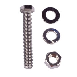 KOSJETHAS 4 Sets 3/8-16 x 5 Stainless Steel Hex Head Screws Bolts with Nuts Flat Washers Lock Washers 304 SS 18-8, Fully Threaded Silver