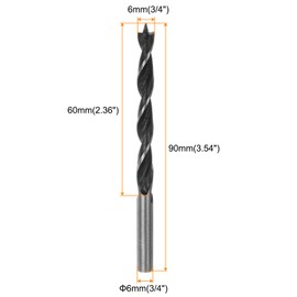 HARFINGTON 3pcs Brad Point Drill Bits 6mm(3/4") Dia Straight Round Shank Drill Metric Brad Point 2.36" Drilling Depth Spiral Twist Drill Bits for Carpenter Woodworking Plastic Rubber
