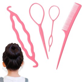 JUJUGO Hair Braiding Kit, Magic Hair Tool, Curling Stick, Professional Grade Bun Hair Braiding Kit, Easy Hair Arrangement, Pink (Set of 8)