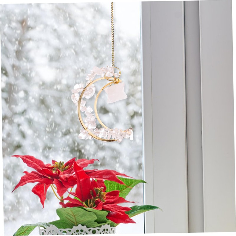 KONTONTY Unique Crystal Window Moon Pendant Decorative Hanging for Living