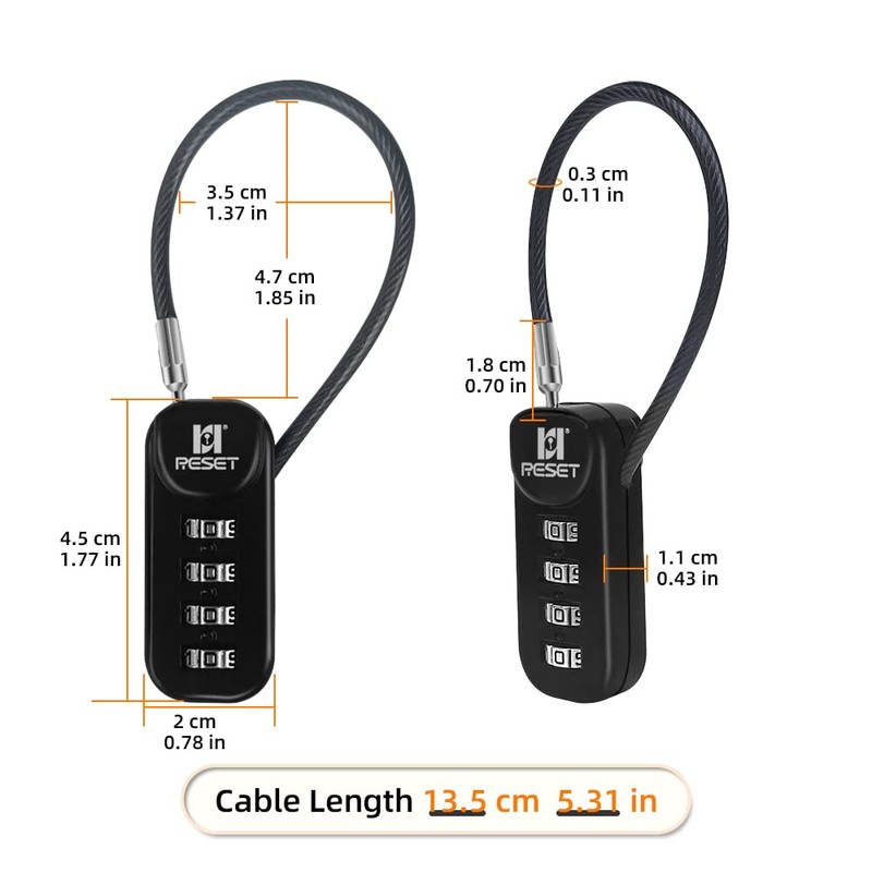 RESET-192 4 Digit Combination Padlock with 10cm(4 inch) Cable,Travel Lock