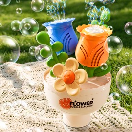 Wdebay Flower Bubble Machine for Kids Ages 3 4 5 6 7 8 Girls, Automatic Bubble Maker with Lights, Rechargeable Outdoor Bubble Blaster Toy Gift for Toddlers Birthday Wedding Party