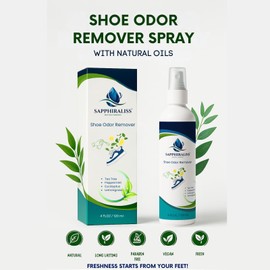 Sapphiraliss Natural Shoe Freshener Spray - 4oz (120ml) Water-Based Mist with Eucalyptus, Peppermint, Tea Tree & Lemongrass - Quick Acting Odor Neutralizer for Shoes, Gym Bags
