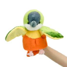 BABY FRANKIEZHOU Soft Plush Parrot Hand Puppets, Bird Stuffed Animal Hand Puppets for All Age, Interactive Toys, Role Play, Brithday,Teaching Tools，Green and Orange