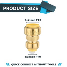 (Pack of 10) Seelink 3/4 Inch x 1/2 Inch Straight Reducing Coupling Push-Fit Fitting to Connect Pex, Copper, CPVC Pipe/Tubing, With Disconnect Clip