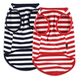 CtilFelix Dog Shirt Striped Clothes Stretchy Vests for Small Medium Large Dogs Boy Girl Cat Apparel Soft Cotton Puppy T-Shirts Lightweight Pet Tank Top Kitten Outfit Pack-2 Red & Blue 2XL