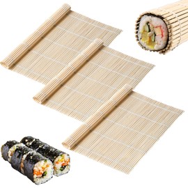 AONAYO Pack of 3 Sushi Mats, Sushi Maker, Sushi Roller, Bamboo Mat Sushi, 23 x 23 cm Sushi Rolling Mat for Beginners DIY Kitchen Natural Bamboo Mat for Rolling Sushi for Beginners, Sushi Lovers