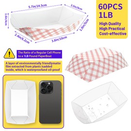MotBach 60 Pack Checkered 1 Lb Paper Food Boat Trays Disposable Paper Boats Bowls Containers, Small Kraft Food Serving Tray Boats Plates for Snack Fries Dessert Sandwich Popcorn Taco BBQ Nacho