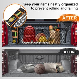 JJMY Envelope Style Truck Bed Cargo Net Compatible with GMC Sierra 1500 & Chevy Silverado 1500 2013-2024,Highly Elastic Truck Cargo Net for Silverado Accessories, Upgraded Storage Bag & 4.5mm Bungee