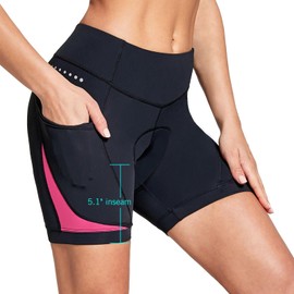 BALEAF Pantalones cortos acolchados 4D para mujer, ropa interior de ciclismo con bolsillos acolchados, ropa de bicicleta UPF50+, Rosado, M