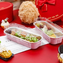 LOKQING Mini Loaf Pans with Lids Rectangle Aluminum Foil Baking Pans Tins Containers for Wedding Birthday Party 6.8oz(Pink, 60Pack)