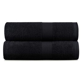 Cotton Loop Terry Bath Swimming Pool Towel, Black, Set of 2