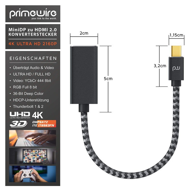 CSL - 4K DisplayPort to HDMI Adapter, Unidirectional DP Source