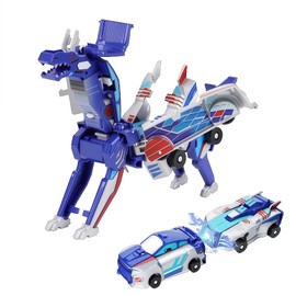 SFSOC 2-in-1 Collision Transforming Dinosaur Car Toy, 2 Magnetic Cars Transform into Dinosaur Toys for Kids Toddler,Fun Deformation Robot Dino Car Birthday Gift Toys for Boys Girls (Blue)
