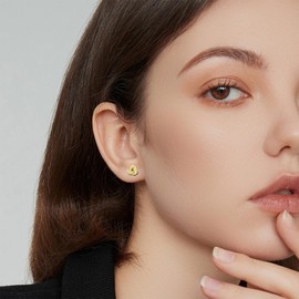 Sterling Silver Small Stud Earrings, Love Knot Triangle Earrings for Women Men Girls, 14K White Gold Plated Woven Ball Stud Hypoallergenic Earrings