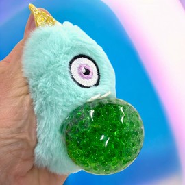 MIJOMA Plush Squeeze Ball, Diameter 7 cm, Anti-Stress Squeeze Ball with Soft Cuddly Plush, Stress Relief & Fun for Children and Adults (Monster Mint Green)