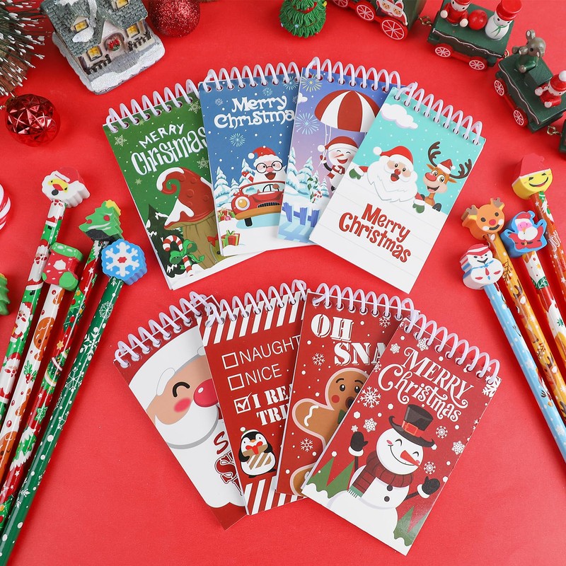 SULOLI 16PCS Kids Christmas Xmas Pencils with Erasers & Mini