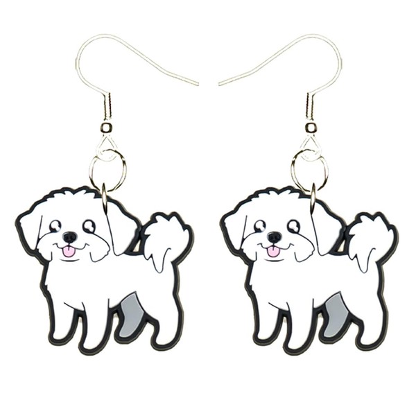 Maltese Earrings Hypoallergenic Silver Plated Fishhooks Yazzle Dazzle Original Artwork