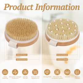 DEBETOOL 2-Pack Dry Body Brush - Dry Brushing Body Brush for Lymphatic Drainage & Exfoliating, Round Body Brush with Massage Nodes & Natural Bristles for Skin Care