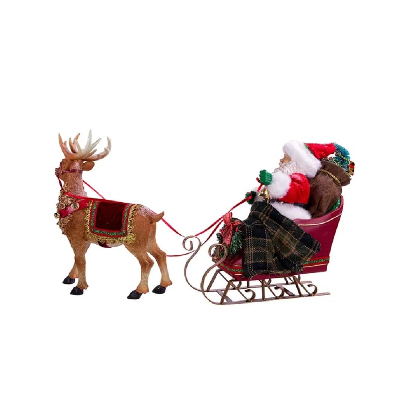 Kurt Adler Fabriché 10-Inch Santa in Sleigh with Deer Tablepiece