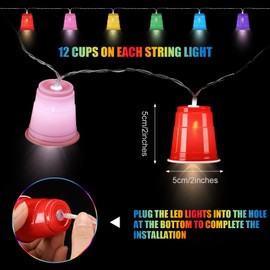 Tujoe 8 ft 12 LED Neon Solo Cup Shot Cups String Lights, White Trash Party Light up Mini Cup Shaped Fairy Light Decoration Battery Operated Glow Cups Decor for College Graduation Neon Party Supplies