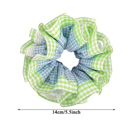 1Pcs Oversized Frilly Blue Green Gingham Scrunchies, Lace Elastic Hair Ties Ropes Hair Scrunchies,Ponytail Holder Hair Accessories for Ladies Girls, Thick Hair Bulk Scrunchies Accessories