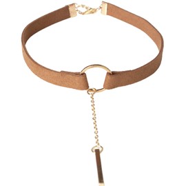 Yienate Velvet Choker Necklace Circle Chain Metal Rod Pendant Traditional Colours Dirndl Jewellery for Oktoberfest for Women and Girls (Brown)