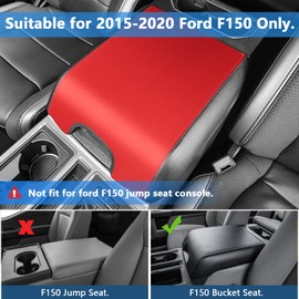 BoxCheer Armrest Cover for 2015-2020 Ford F150 with Bucket Seat Console Microfiber Leather Anti-Scratch Armrest Box Mat (Not for Jump Seat) - Red Leather